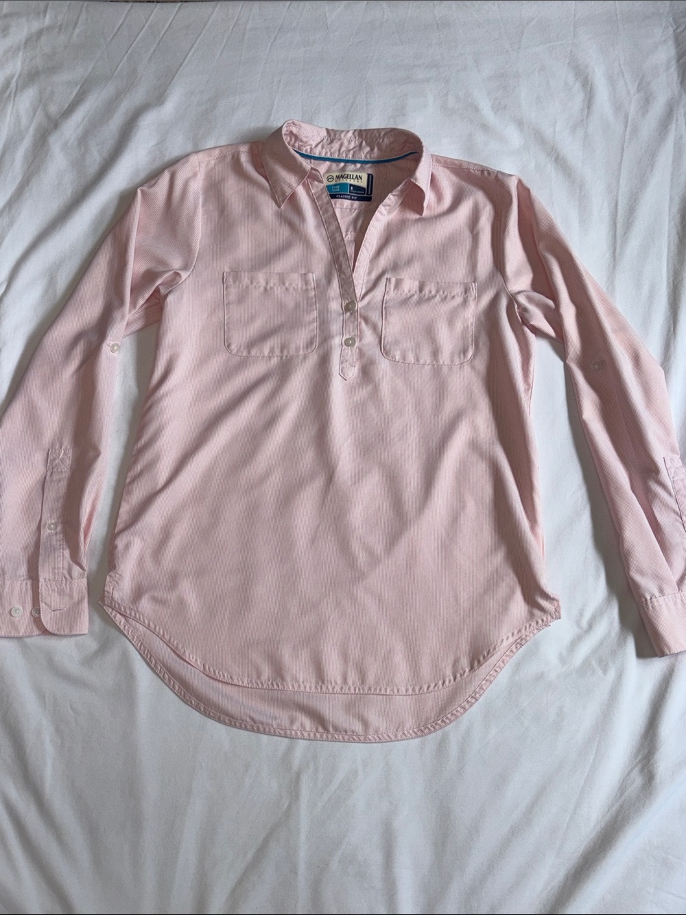 Magellan Outdoors Women's Long-Sleeve Pullover Shirt - Light Pink Stripes